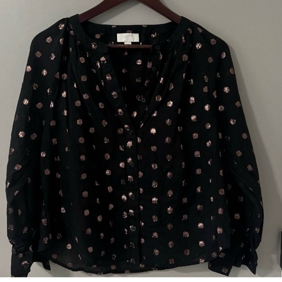 LOFT Tops - LOFT Black and Copper Polka Dot Tunic